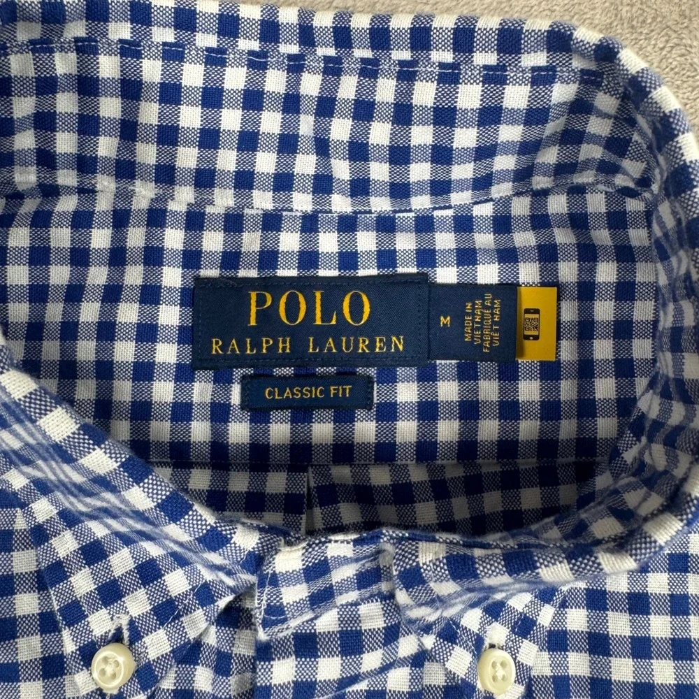 Polo Ralph Lauren Button Down Shirt Mens M Blue Gingham Classic Fit Long Sleeve
